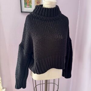 Free People Black Mock Neck Chunky Knit Women's Sweater M